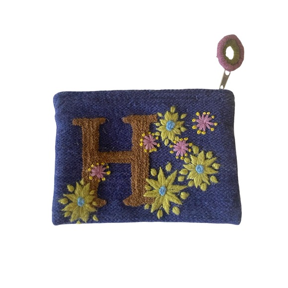 Jenny Krauss Handbags - Jenny Krauss Wool Coin Purse H Floral Embroidered Handmade Peru Boho Artsy